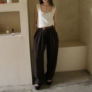 Brown Pleated Wide Leg Pants Size S
